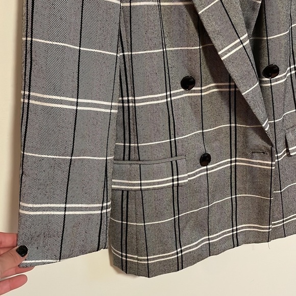 VTG Business Preppy Blazer Plaid 10 Gray Black Pads Suit Coat Jacket Power - Picture 4 of 10